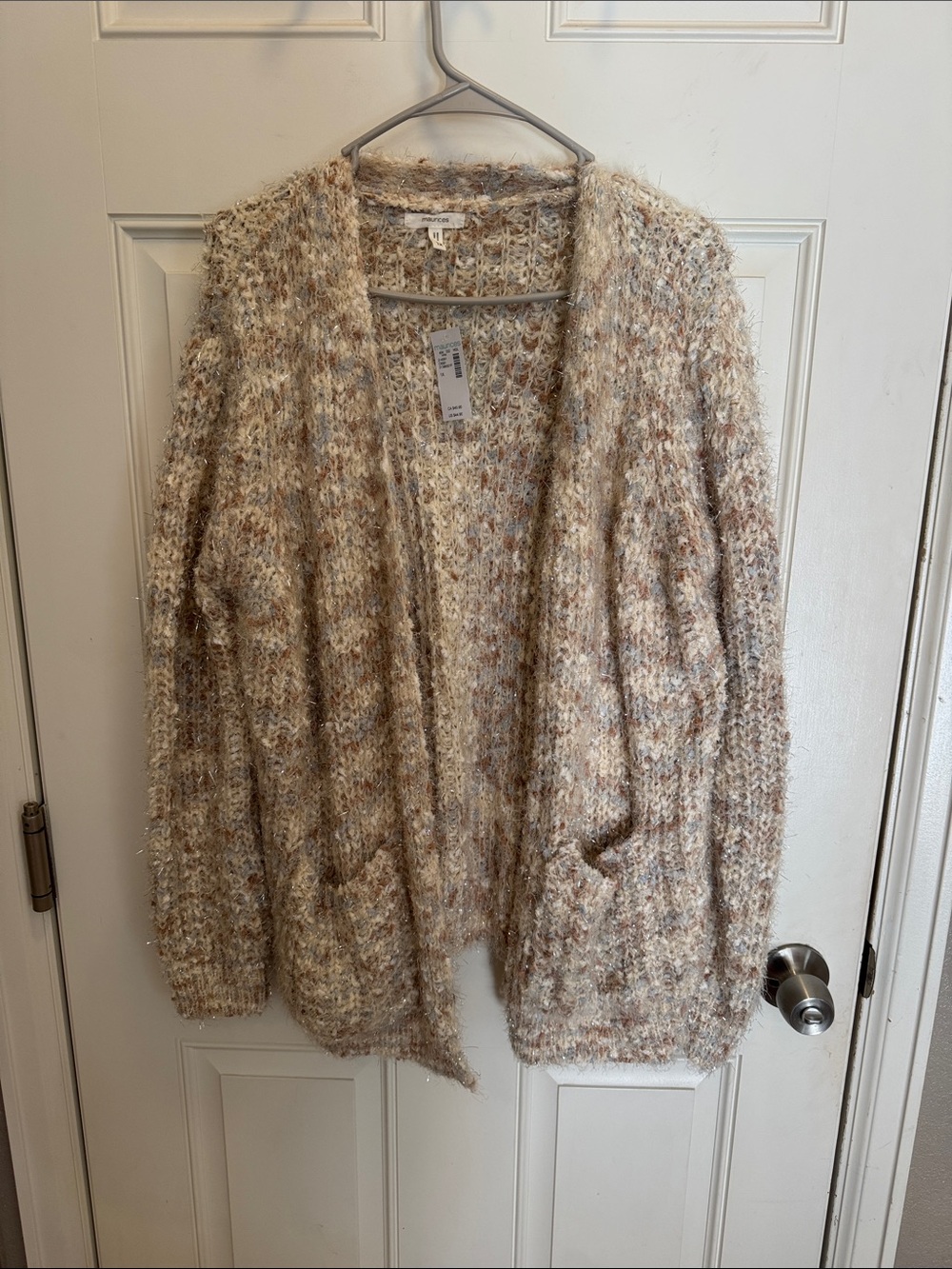Maurices Cream and Tan Bouclé Open-Front Cardigan